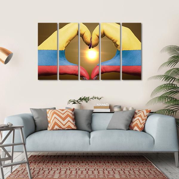 Colombia Flag On Hands Canvas Wall Art-5 Horizontal-Gallery Wrap-22" x 12"-Tiaracle