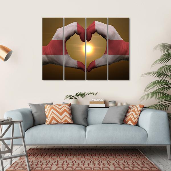 England Flag On Hands Canvas Wall Art-4 Horizontal-Gallery Wrap-34" x 24"-Tiaracle