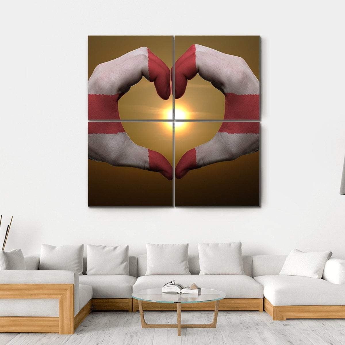 England Flag On Hands Canvas Wall Art-4 Square-Gallery Wrap-17" x 17"-Tiaracle