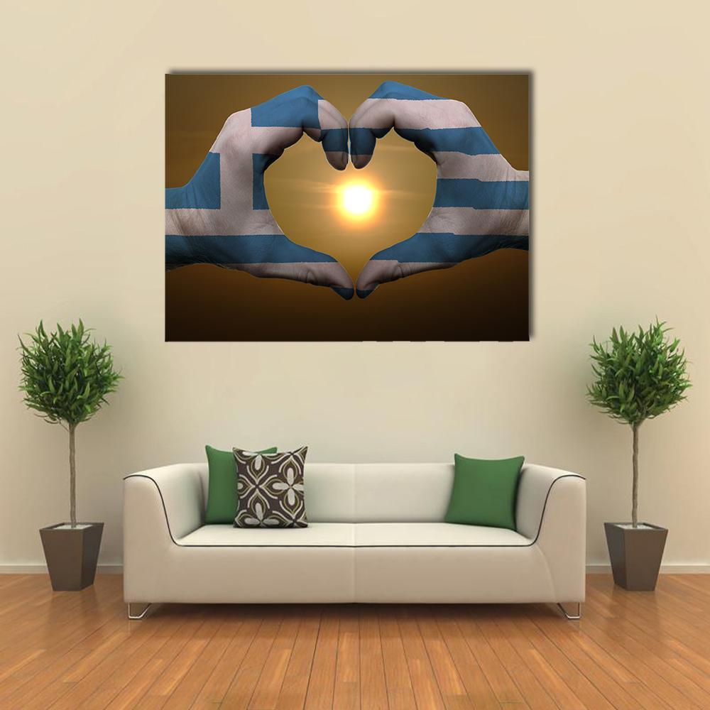 Greece Flag On Hands Canvas Wall Art-1 Piece-Gallery Wrap-36" x 24"-Tiaracle