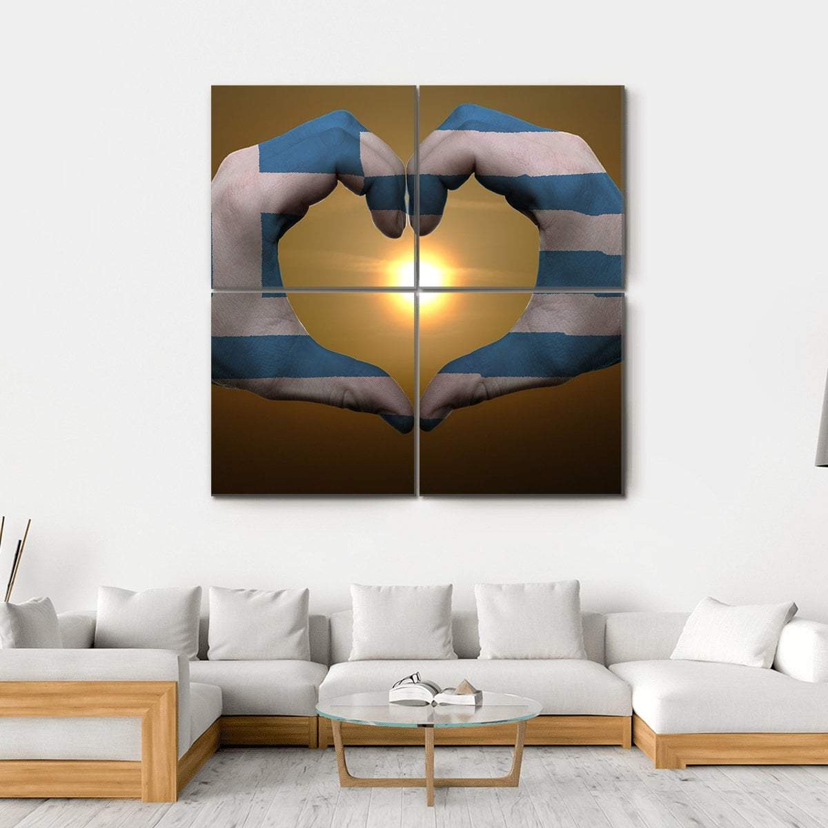 Greece Flag On Hands Canvas Wall Art-4 Square-Gallery Wrap-17" x 17"-Tiaracle