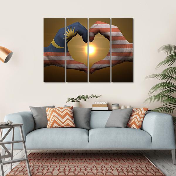 Malaysia Flag On Hands Canvas Wall Art-4 Horizontal-Gallery Wrap-34" x 24"-Tiaracle