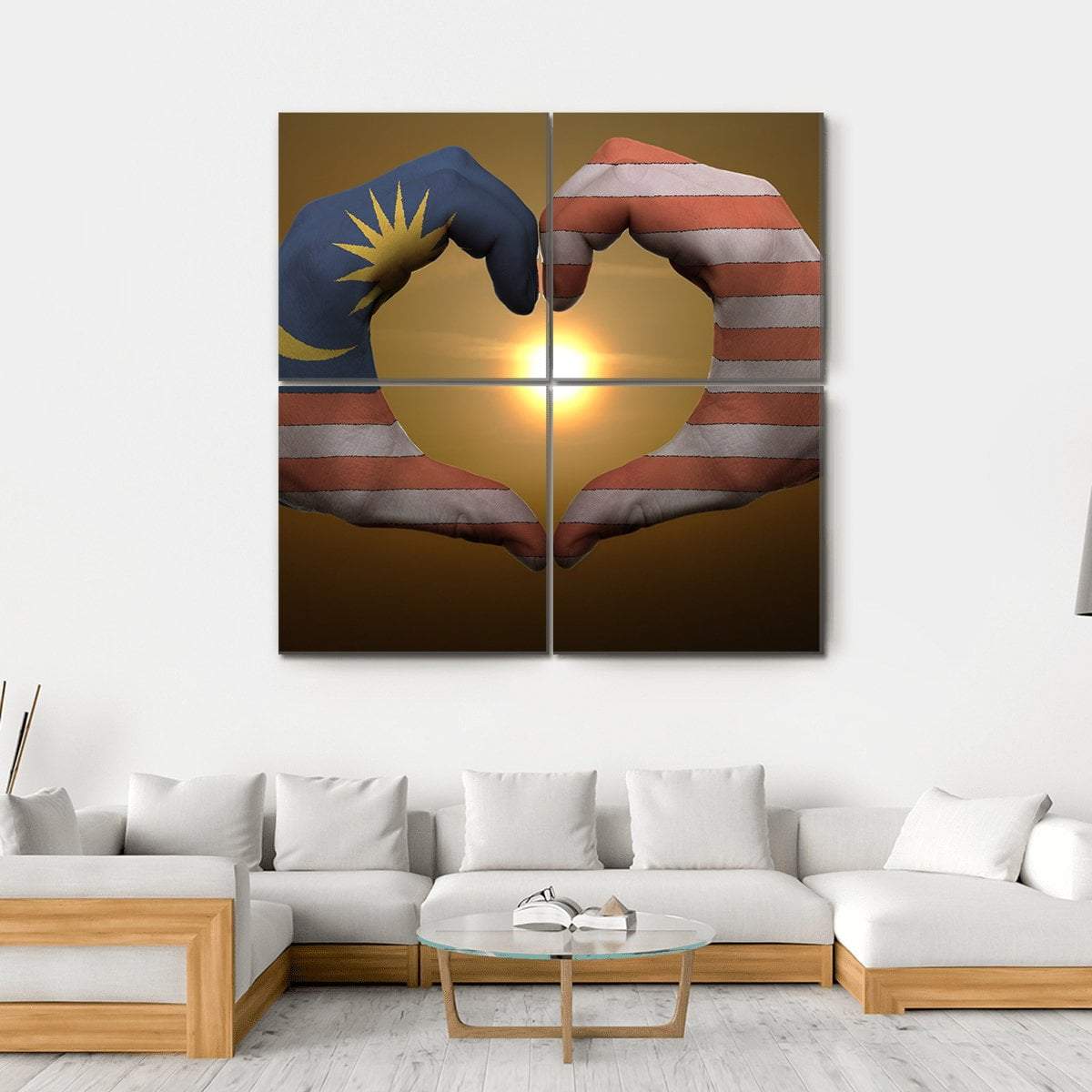 Malaysia Flag On Hands Canvas Wall Art-4 Square-Gallery Wrap-17" x 17"-Tiaracle