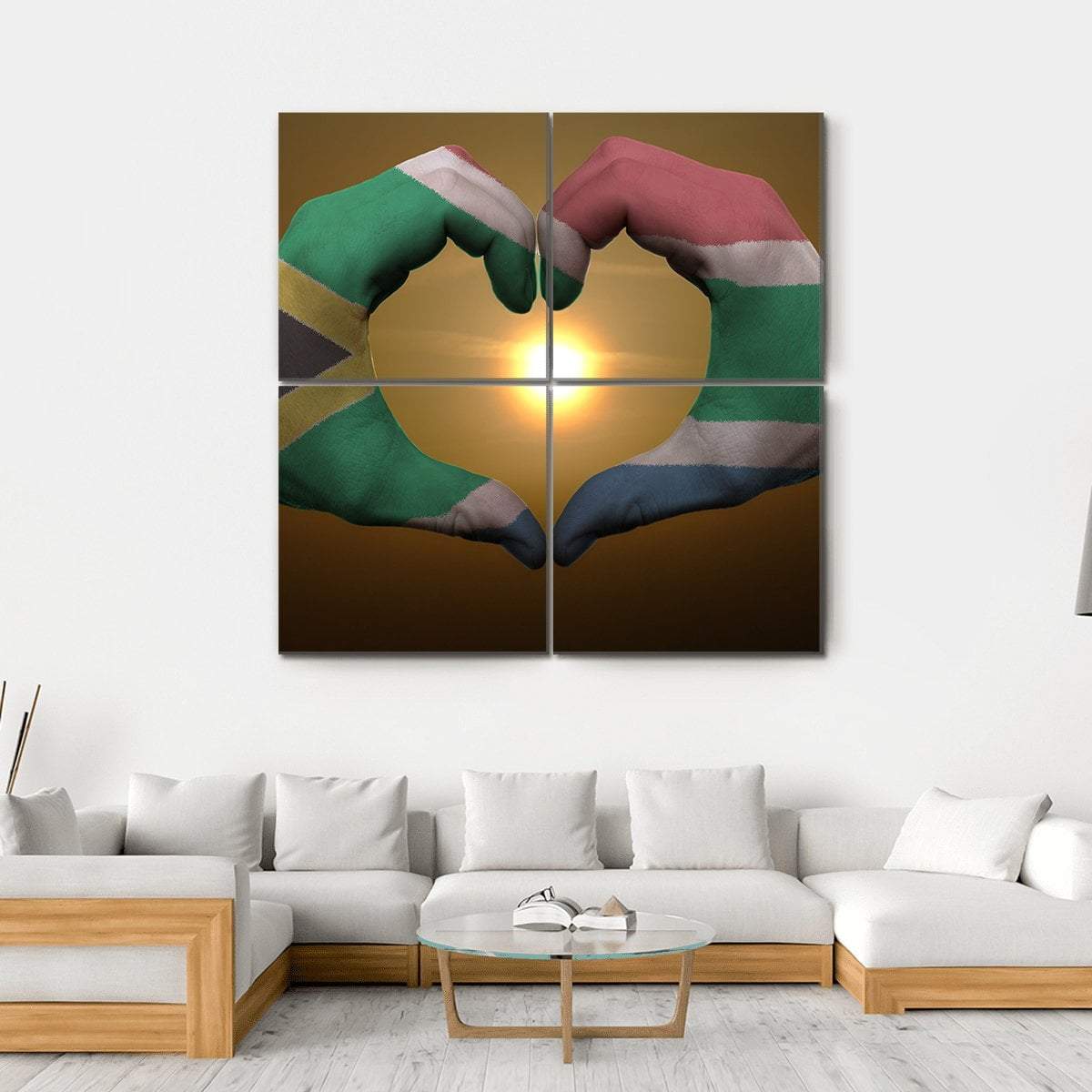 South Africa Flag On Hands Canvas Wall Art-4 Square-Gallery Wrap-17" x 17"-Tiaracle