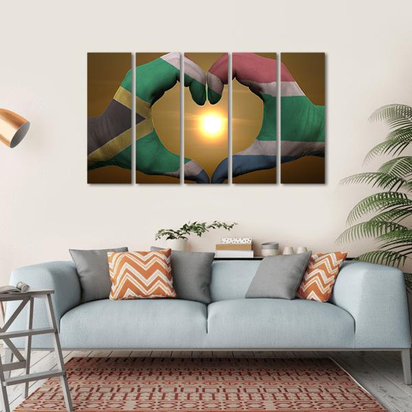 South Africa Flag On Hands Canvas Wall Art-5 Horizontal-Gallery Wrap-22" x 12"-Tiaracle