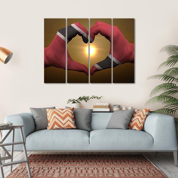 Trinidad &amp; Tobago Flag On Hands Canvas Wall Art-4 Horizontal-Gallery Wrap-34" x 24"-Tiaracle