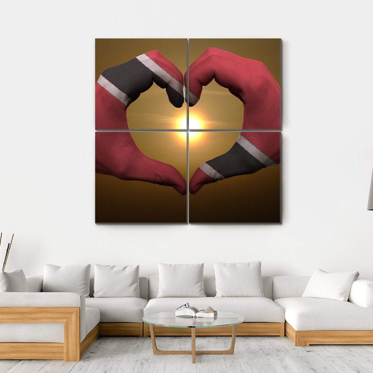 Trinidad &amp; Tobago Flag On Hands Canvas Wall Art-4 Square-Gallery Wrap-17" x 17"-Tiaracle