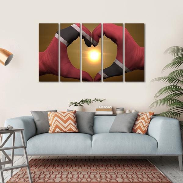 Trinidad & Tobago Flag On Hands Canvas Wall Art-5 Horizontal-Gallery Wrap-22" x 12"-Tiaracle