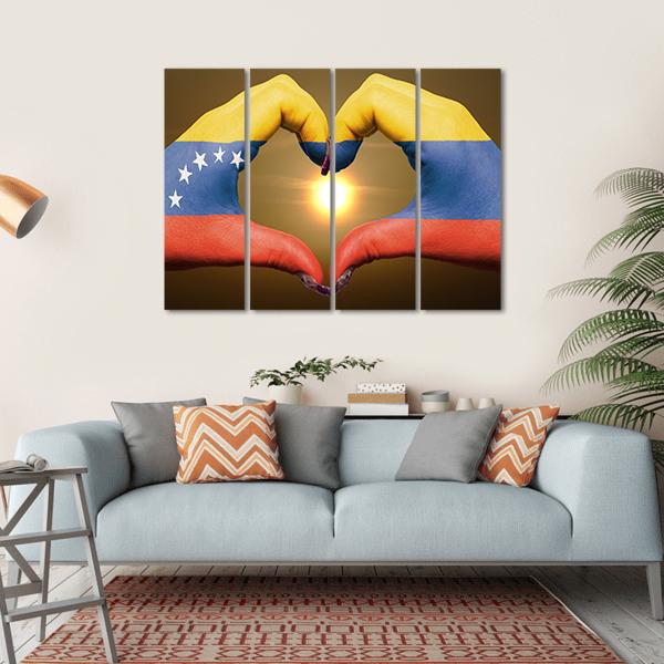 Venezuela Flag On Hands Canvas Wall Art-4 Horizontal-Gallery Wrap-34" x 24"-Tiaracle