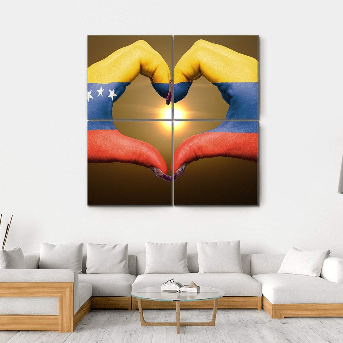Venezuela Flag On Hands Canvas Wall Art-4 Square-Gallery Wrap-17" x 17"-Tiaracle