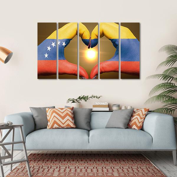 Venezuela Flag On Hands Canvas Wall Art-5 Horizontal-Gallery Wrap-22" x 12"-Tiaracle