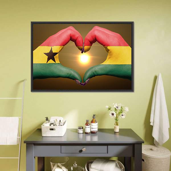 Ghana Flag On Hands Canvas Wall Art-1 Piece-Floating Frame-24&quot; x 16&quot;-Tiaracle