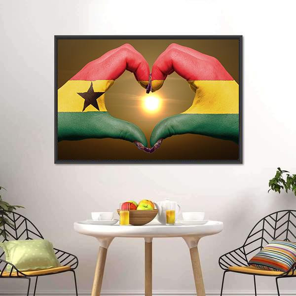 Ghana Flag On Hands Canvas Wall Art-3 Horizontal-Gallery Wrap-25&quot; x 16&quot;-Tiaracle