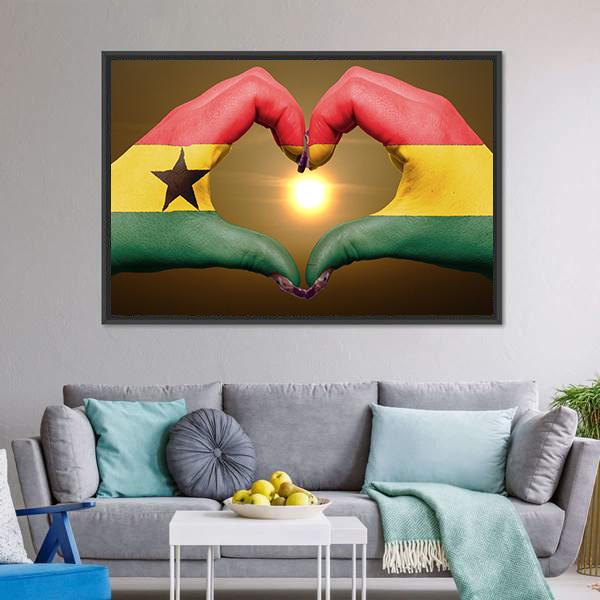 Ghana Flag On Hands Canvas Wall Art-3 Horizontal-Gallery Wrap-25&quot; x 16&quot;-Tiaracle