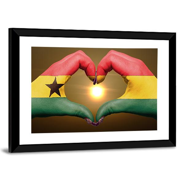 Ghana Flag On Hands Canvas Wall Art-3 Horizontal-Gallery Wrap-25&quot; x 16&quot;-Tiaracle