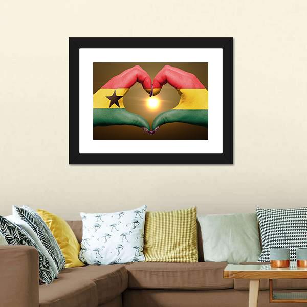 Ghana Flag On Hands Canvas Wall Art-3 Horizontal-Gallery Wrap-25&quot; x 16&quot;-Tiaracle