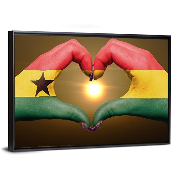 Ghana Flag On Hands Canvas Wall Art-5 Horizontal-Gallery Wrap-22" x 12"-Tiaracle
