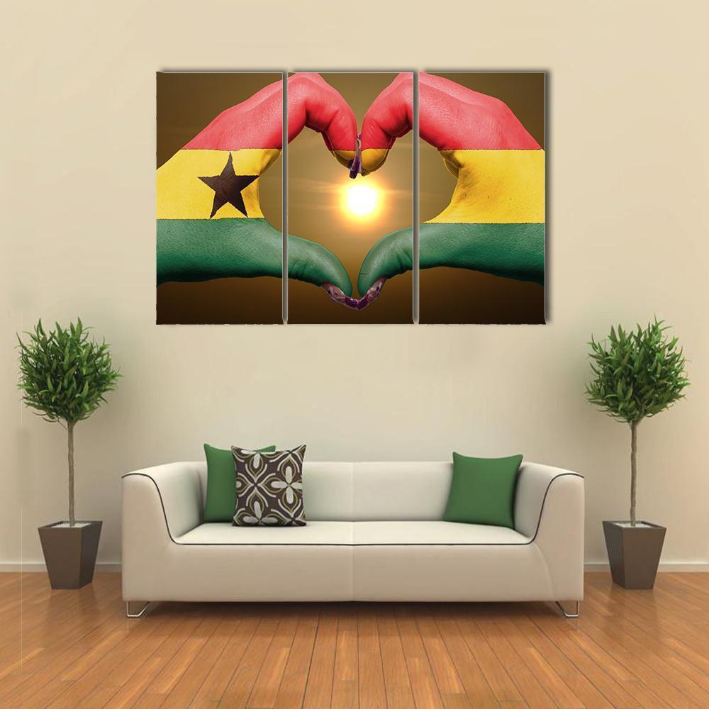 Ghana Flag On Hands Canvas Wall Art-3 Horizontal-Gallery Wrap-37&quot; x 24&quot;-Tiaracle