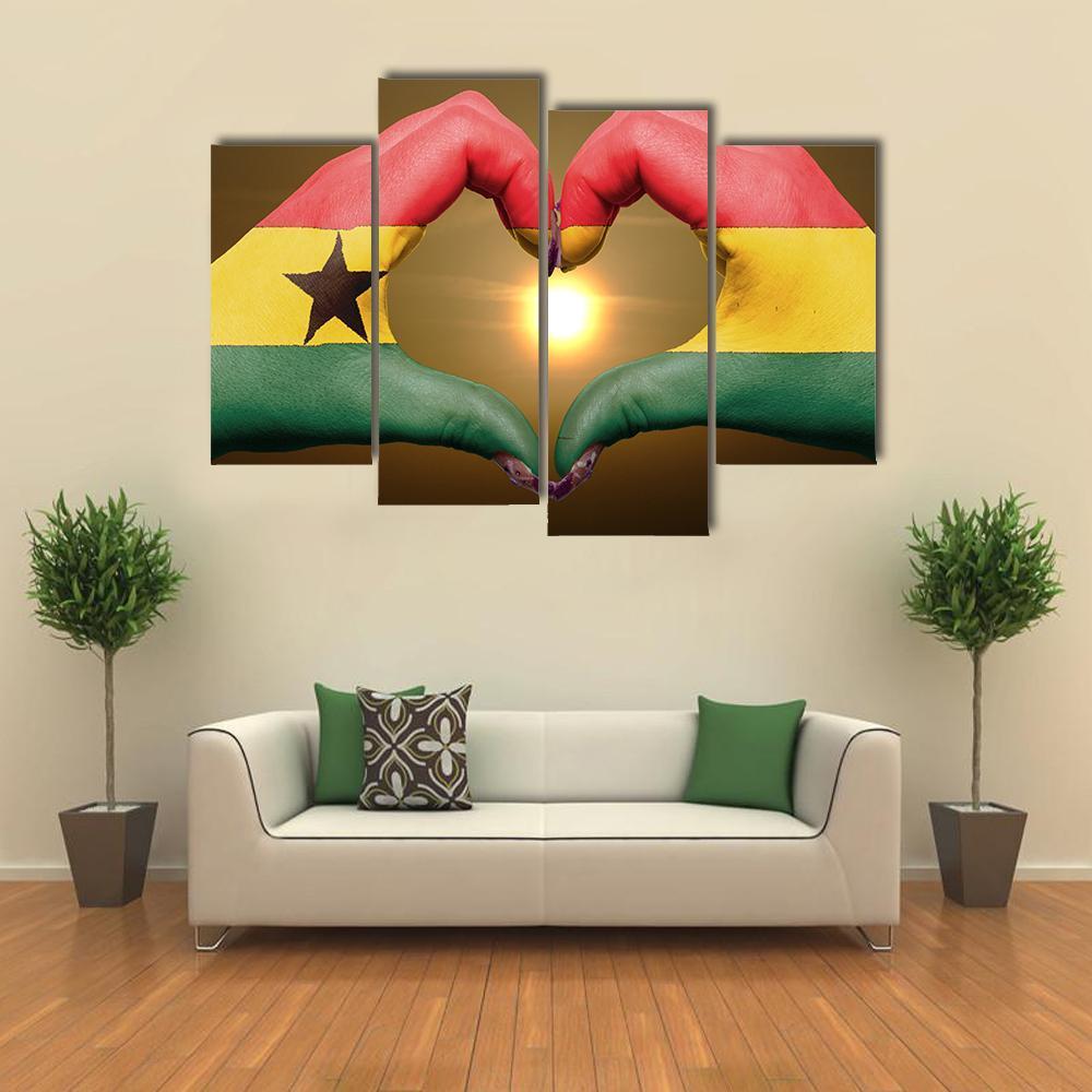 Ghana Flag On Hands Canvas Wall Art-4 Pop-Gallery Wrap-50&quot; x 32&quot;-Tiaracle