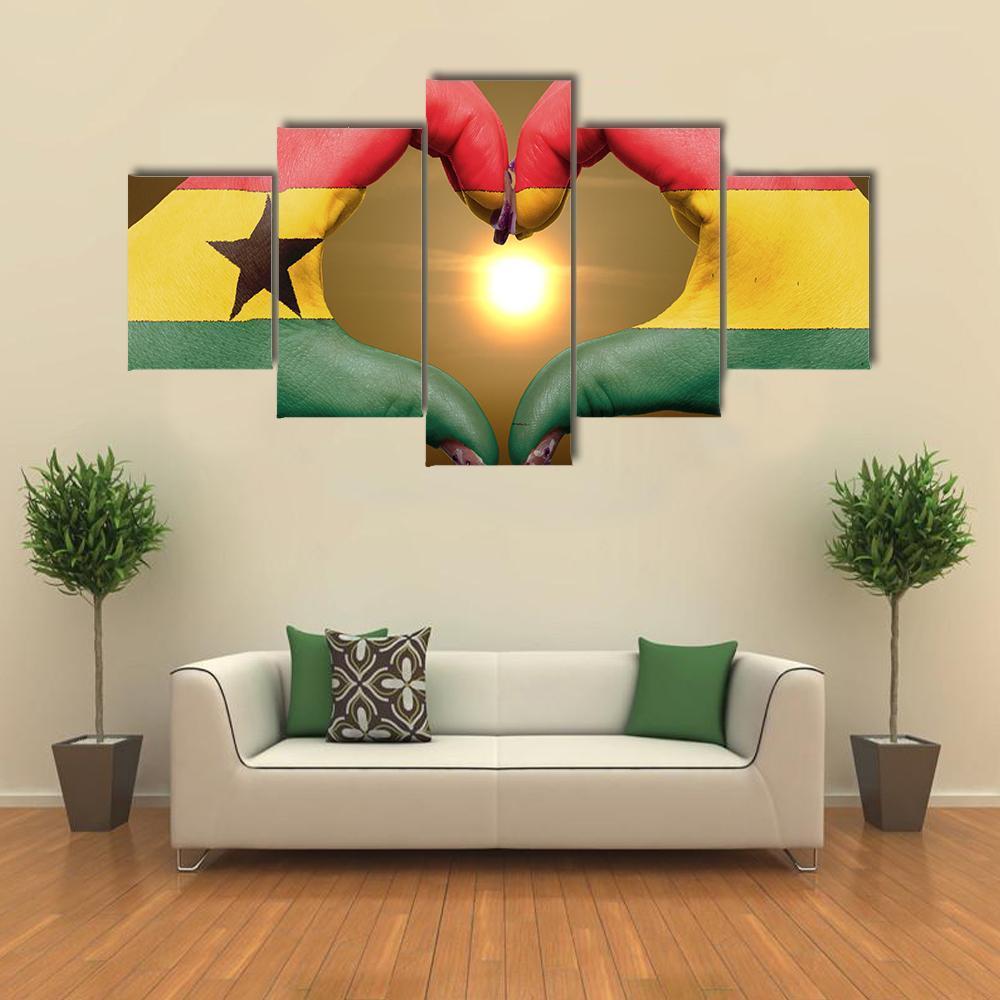 Ghana Flag On Hands Canvas Wall Art-3 Horizontal-Gallery Wrap-37" x 24"-Tiaracle