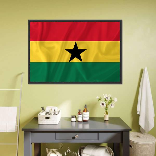 Ghana Waving Flag Canvas Wall Art-1 Piece-Floating Frame-24" x 16"-Tiaracle