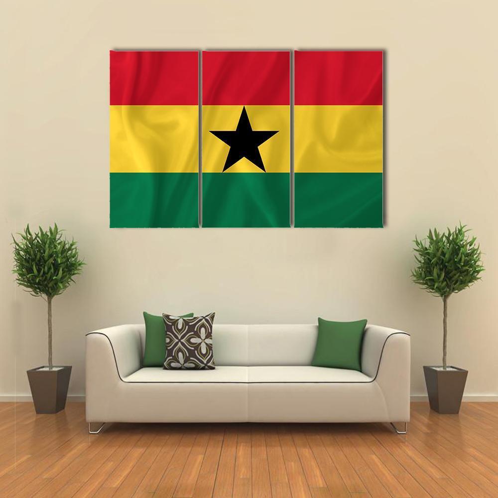 Ghana Waving Flag Canvas Wall Art-3 Horizontal-Gallery Wrap-37" x 24"-Tiaracle