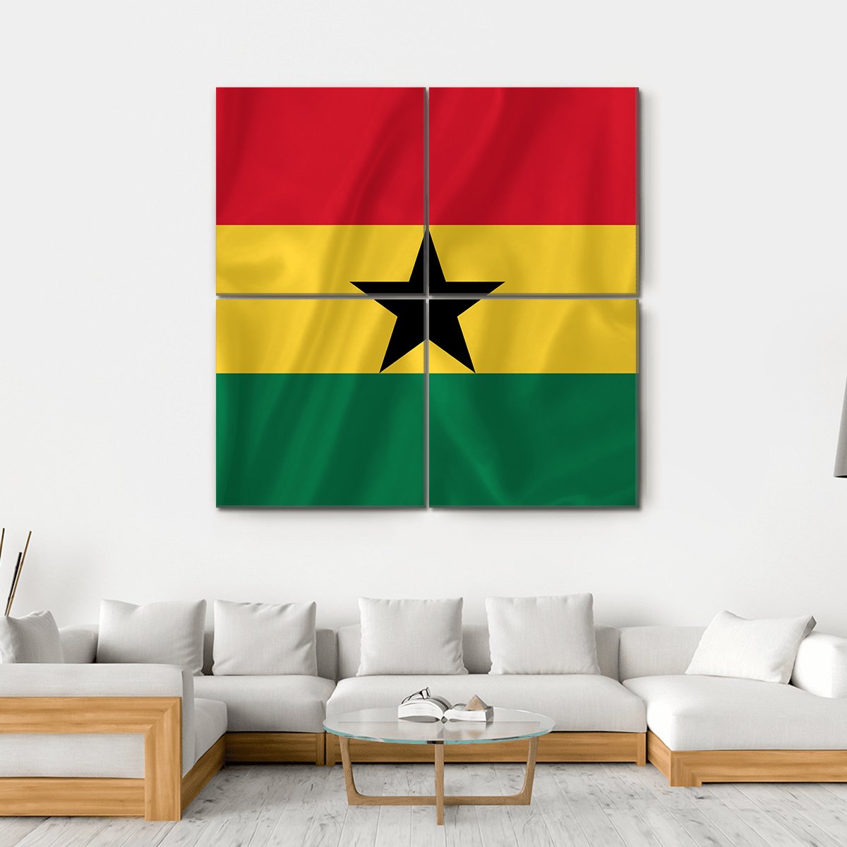 Ghana Waving Flag Canvas Wall Art-4 Square-Gallery Wrap-17" x 17"-Tiaracle