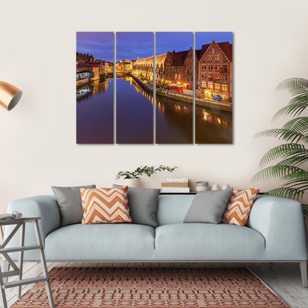 Ghent City At Sunset Canvas Wall Art-4 Horizontal-Gallery Wrap-34" x 24"-Tiaracle