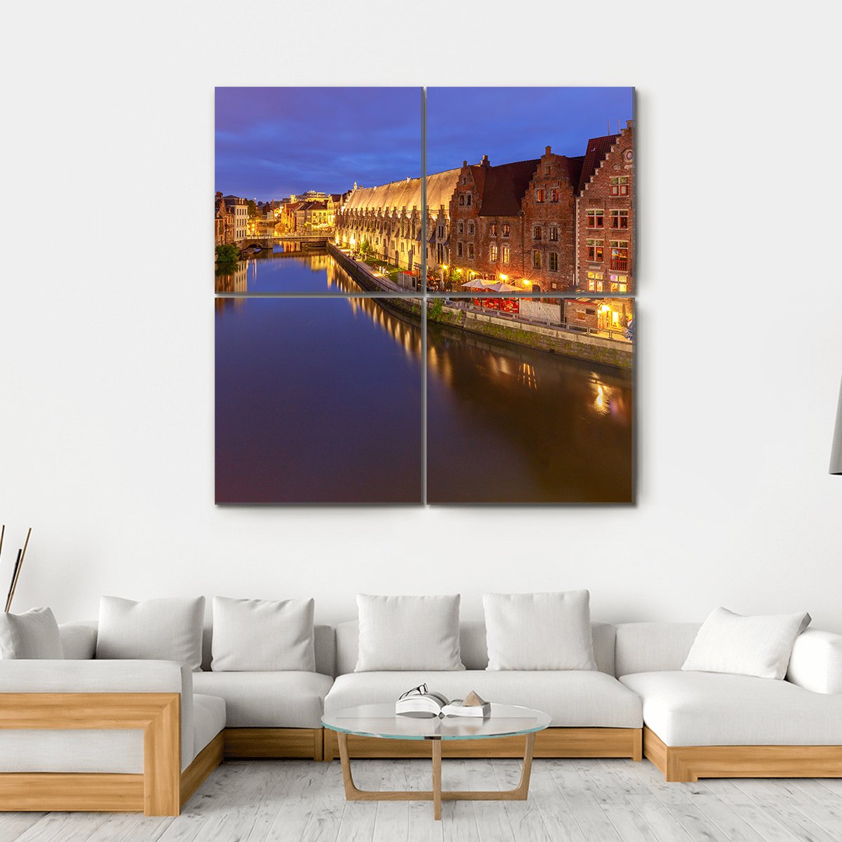 Ghent City At Sunset Canvas Wall Art-4 Square-Gallery Wrap-17" x 17"-Tiaracle
