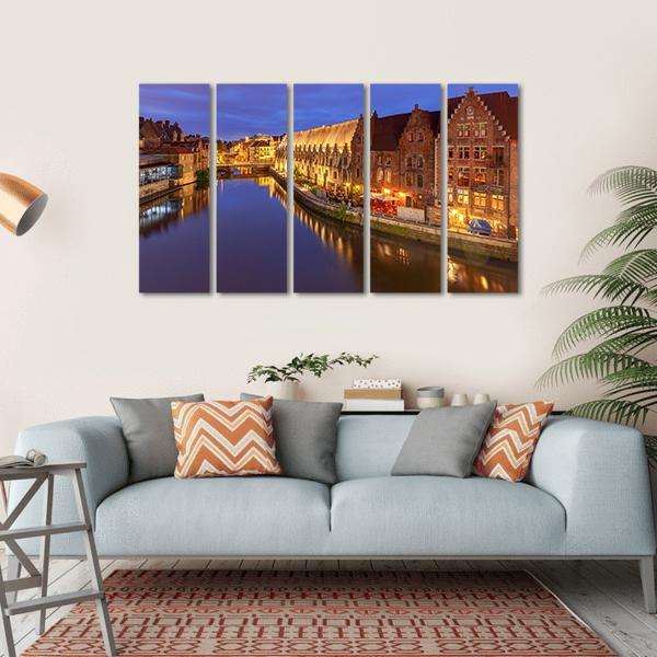 Ghent City At Sunset Canvas Wall Art-5 Horizontal-Gallery Wrap-22" x 12"-Tiaracle