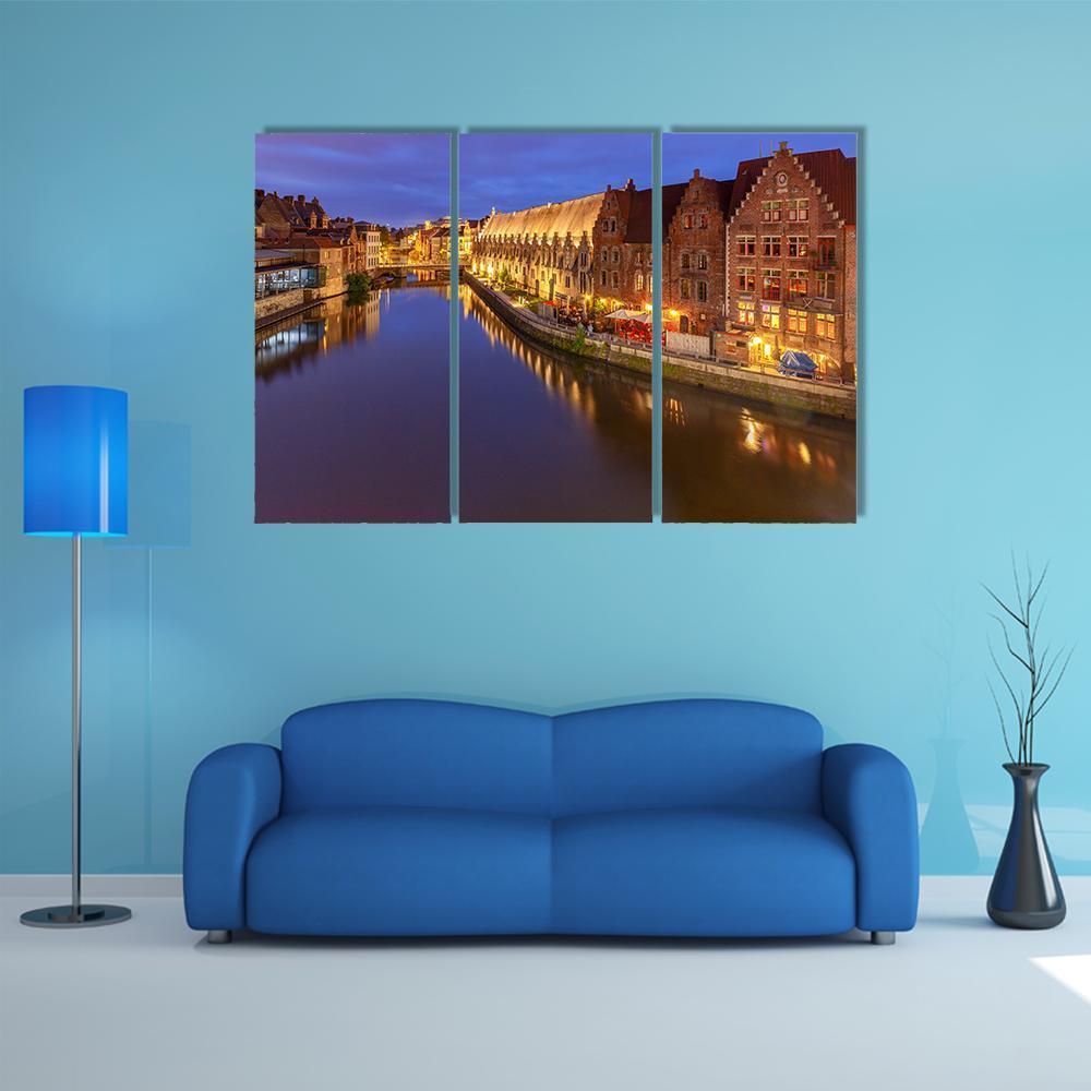 Ghent City At Sunset Canvas Wall Art-3 Horizontal-Gallery Wrap-37" x 24"-Tiaracle