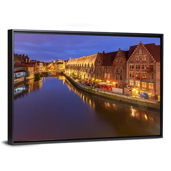 Ghent City At Sunset Canvas Wall Art-3 Horizontal-Gallery Wrap-25" x 16"-Tiaracle