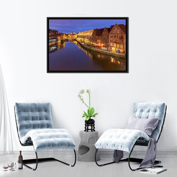 Ghent City At Sunset Canvas Wall Art-3 Horizontal-Gallery Wrap-25" x 16"-Tiaracle