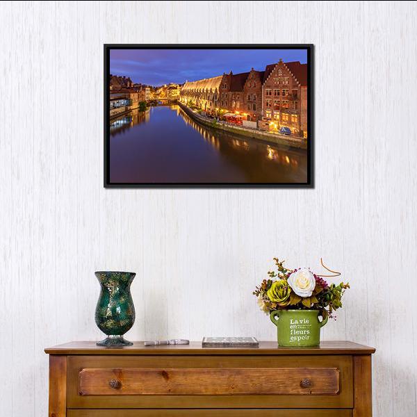 Ghent City At Sunset Canvas Wall Art-1 Piece-Floating Frame-24" x 16"-Tiaracle