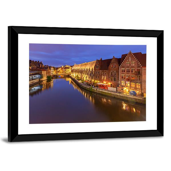 Ghent City At Sunset Canvas Wall Art-3 Horizontal-Gallery Wrap-25" x 16"-Tiaracle