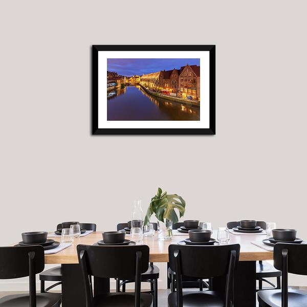 Ghent City At Sunset Canvas Wall Art-3 Horizontal-Gallery Wrap-25" x 16"-Tiaracle