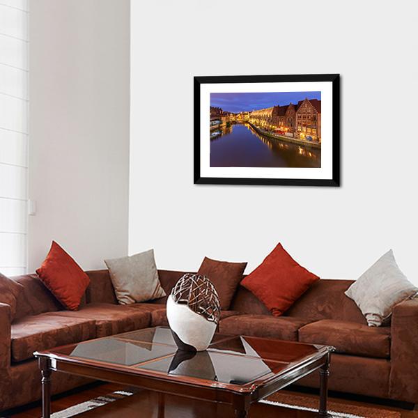 Ghent City At Sunset Canvas Wall Art-3 Horizontal-Gallery Wrap-25" x 16"-Tiaracle