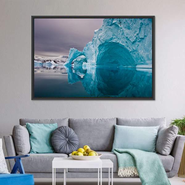Giant Icebergs Before Sunrise Canvas Wall Art-3 Horizontal-Gallery Wrap-25" x 16"-Tiaracle
