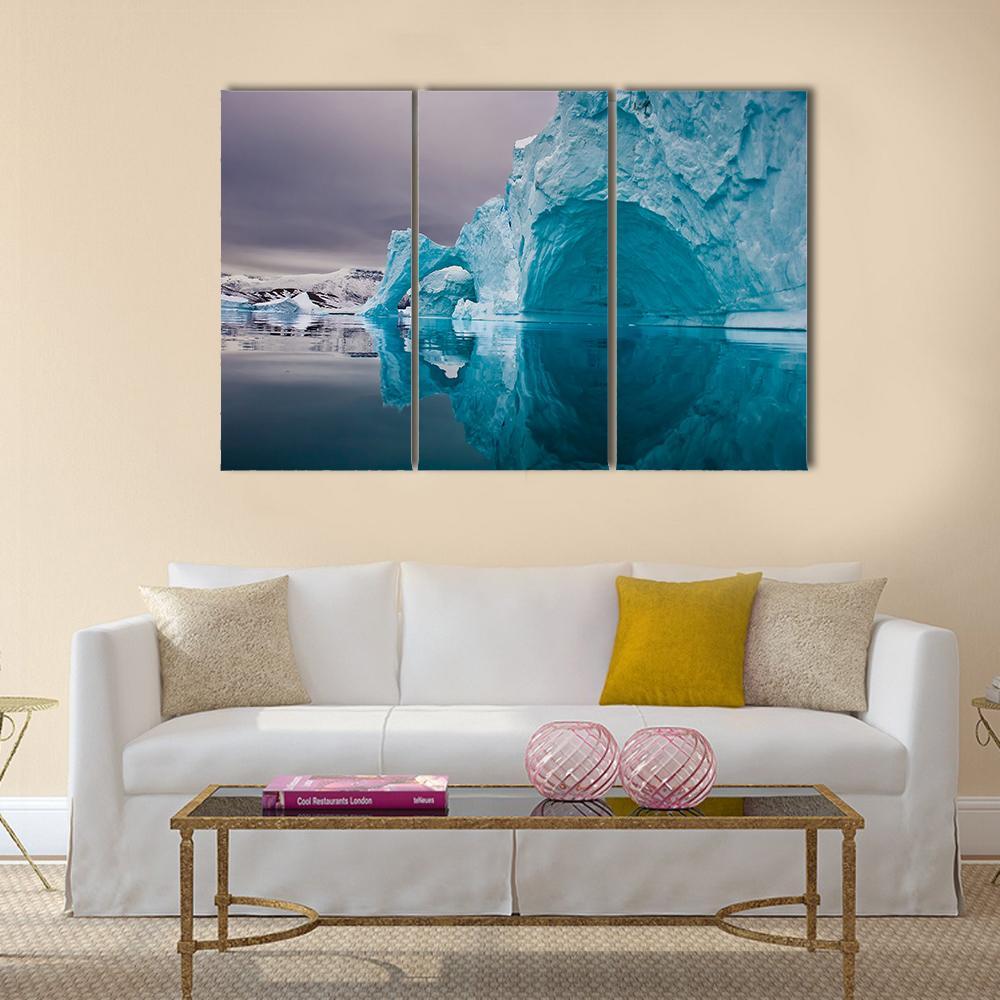 Giant Icebergs Before Sunrise Canvas Wall Art-3 Horizontal-Gallery Wrap-37" x 24"-Tiaracle