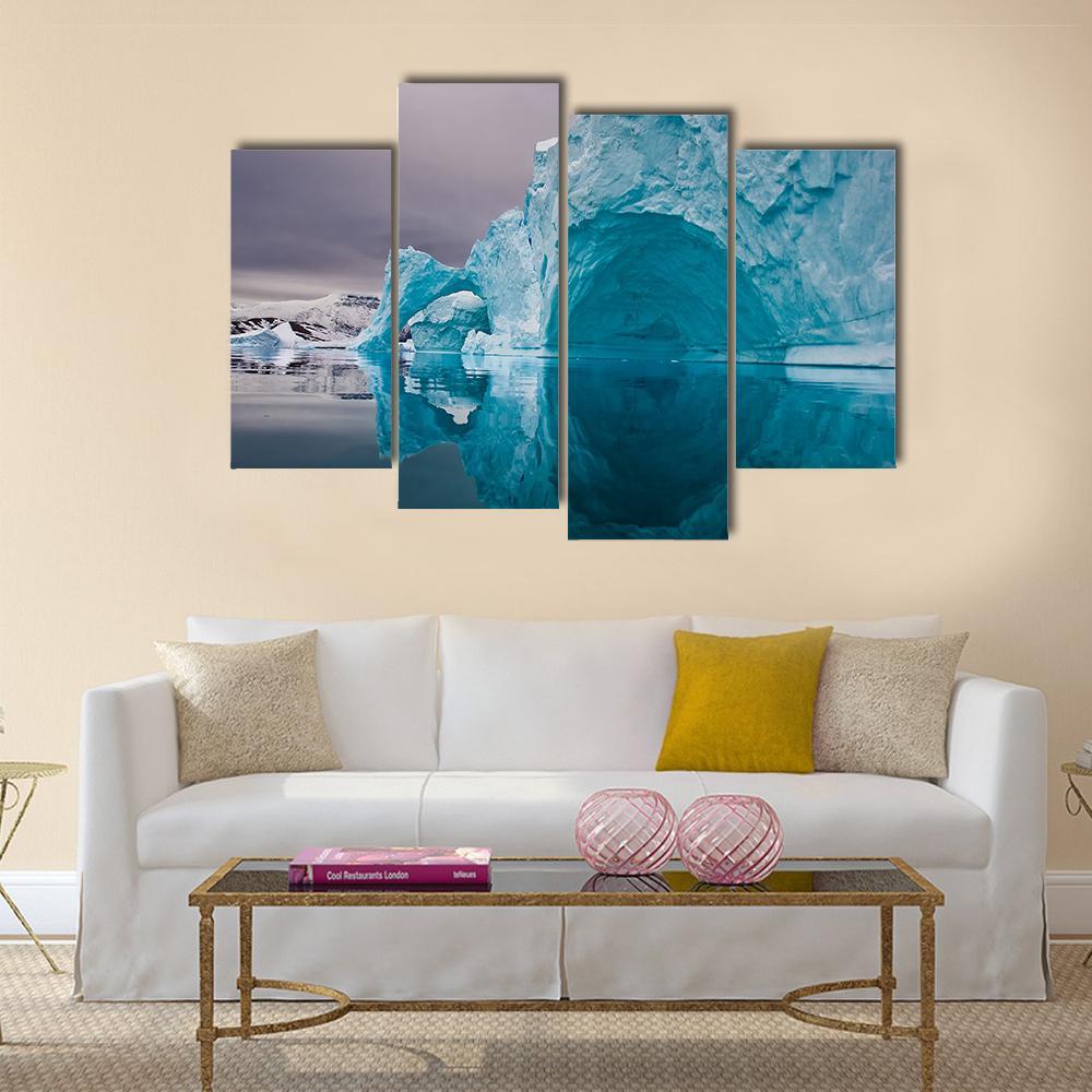 Giant Icebergs Before Sunrise Canvas Wall Art-4 Pop-Gallery Wrap-50" x 32"-Tiaracle