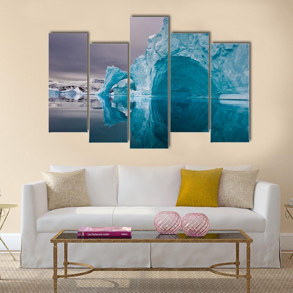 Giant Icebergs Before Sunrise Canvas Wall Art-5 Pop-Gallery Wrap-47" x 32"-Tiaracle