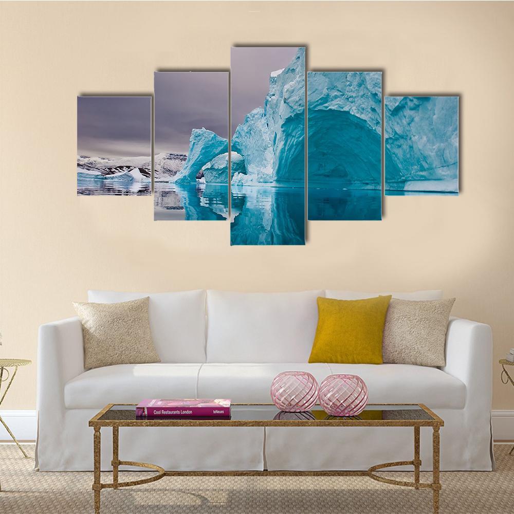 Giant Icebergs Before Sunrise Canvas Wall Art-5 Star-Gallery Wrap-62" x 32"-Tiaracle