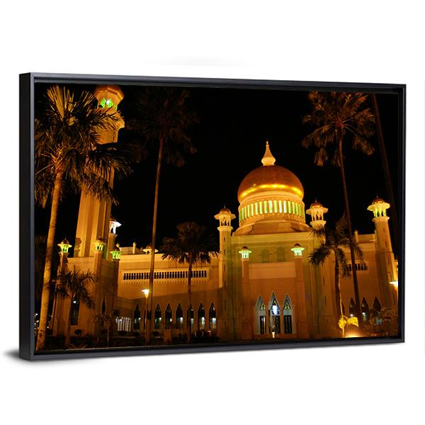 Giant Mosque At Night Canvas Wall Art-3 Horizontal-Gallery Wrap-25" x 16"-Tiaracle
