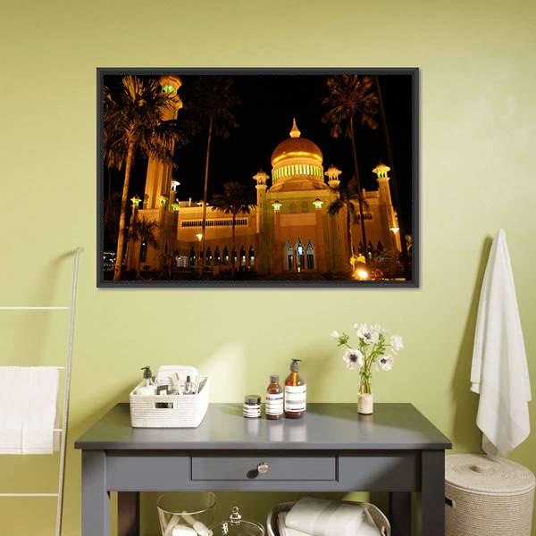 Giant Mosque At Night Canvas Wall Art-1 Piece-Floating Frame-24" x 16"-Tiaracle