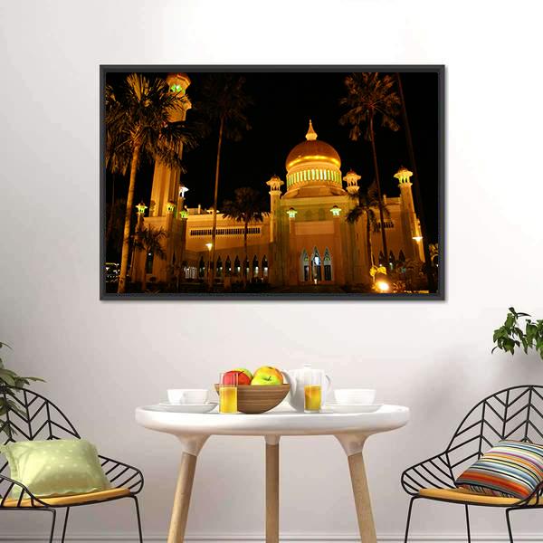 Giant Mosque At Night Canvas Wall Art-3 Horizontal-Gallery Wrap-25" x 16"-Tiaracle