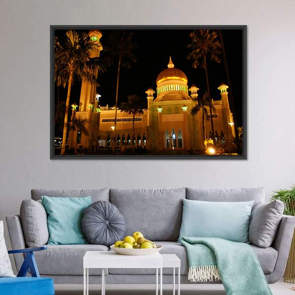 Giant Mosque At Night Canvas Wall Art-3 Horizontal-Gallery Wrap-25" x 16"-Tiaracle