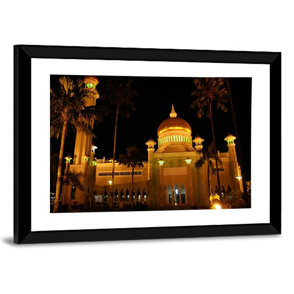 Giant Mosque At Night Canvas Wall Art-3 Horizontal-Gallery Wrap-25" x 16"-Tiaracle