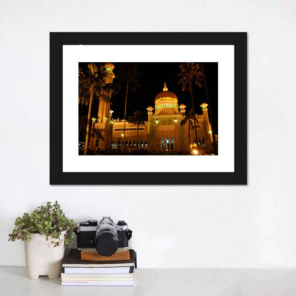 Giant Mosque At Night Canvas Wall Art-1 Piece-Framed Print-20" x 16"-Tiaracle