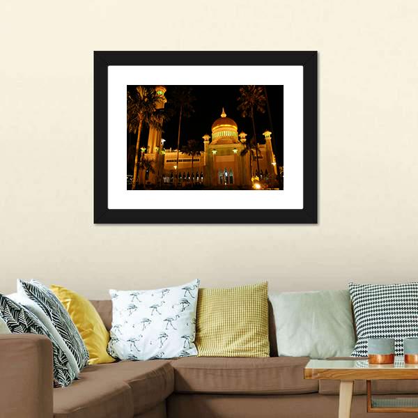 Giant Mosque At Night Canvas Wall Art-3 Horizontal-Gallery Wrap-25" x 16"-Tiaracle