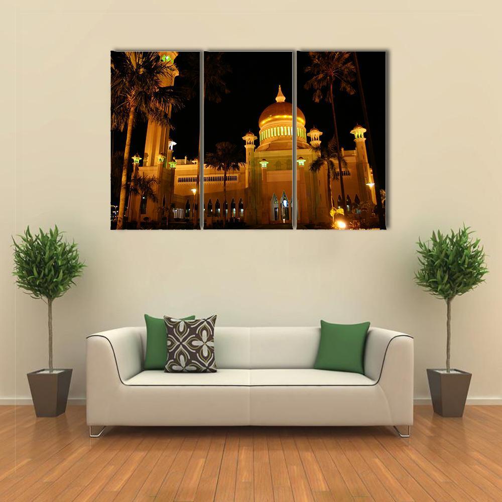 Giant Mosque At Night Canvas Wall Art-3 Horizontal-Gallery Wrap-37" x 24"-Tiaracle